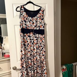 Perceptions Navy and Orange Floral Midi Dress